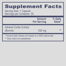 Supplement facts label for Adrenal Cortex Extract (Bovine) from PHP supplements on a light background