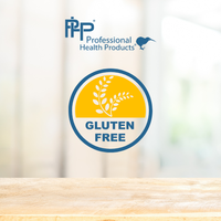 Professional Health Products gluten-free label on a blurred background